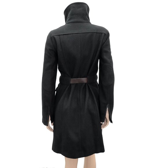 DKNY Black Military Belted Wool Trench Coat Size 6 - Picture 5 of 8